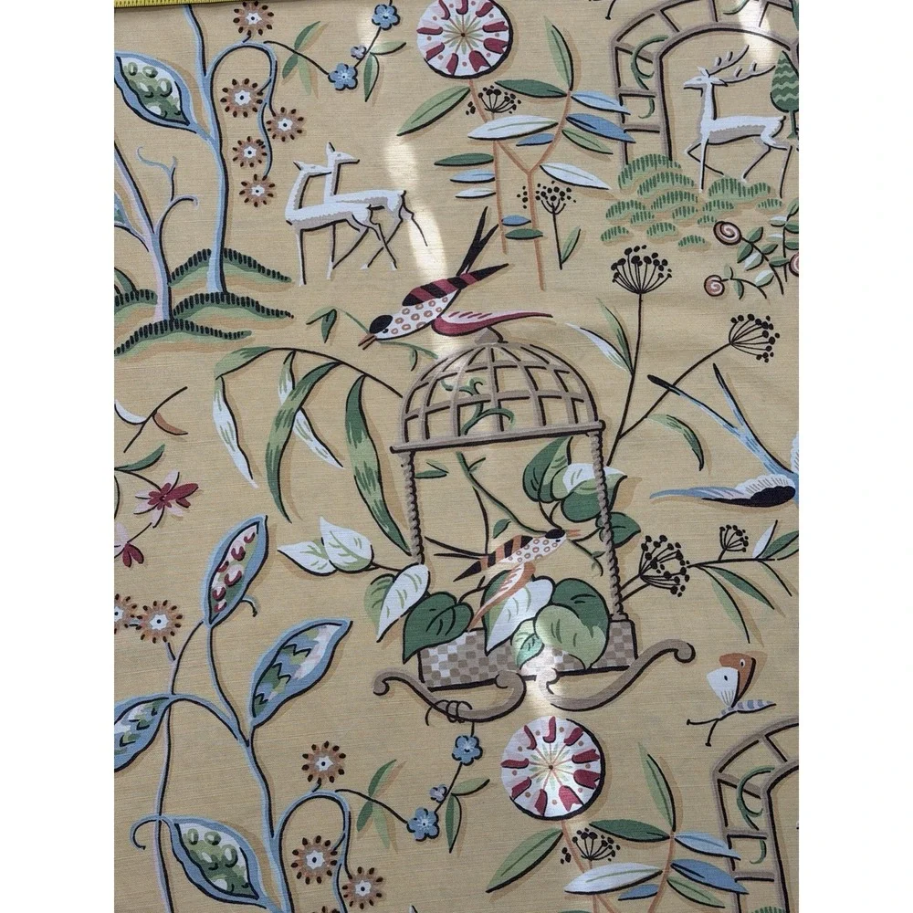 Thibaut Providence Fabric ~1.5 yd plus remnants UK Made Bird Deer Floral Yellow